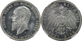 Deutsche Münzen und Medaillen ab 1871, REICHSSILBERMÜNZEN, Schaumburg-Lippe, Georg (1893-1911). Auf seinen Tod. 3 Mark 1911 A, Silber. KM 55. NGC PR-6...