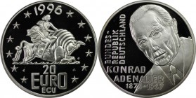 Deutsche Münzen und Medaillen ab 1945, BUNDESREPUBLIK DEUTSCHLAND. Konrad Adenauer, 1876-1967. Medaille "20 Euro Ecu" 1996, Silber. Polierte Platte