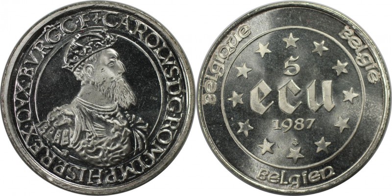 Europäische Münzen und Medaillen, Belgien / Belgium. Karl V. 5 Ecu 1987, Silber....