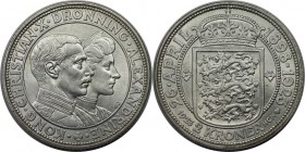 Europäische Münzen und Medaillen, Dänemark / Denmark. Christian X. & Alexandrine. Silberhochzeit. 2 Kroner 1923, Silber. KM 821. Stempelglanz