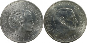 Europäische Münzen und Medaillen, Dänemark / Denmark. Margrethe II. 10 Kroner 1972, Silber. 0.52 OZ. KM 858. Stempelglanz