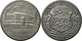 Europäische Münzen und Medaillen, Estland / Estonia. Schloss von Tallinn. 2 Krooni 1930, Silber. KM 20. Sehr schön-vorzüglich