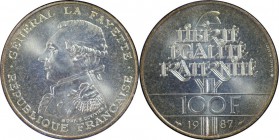 Europäische Münzen und Medaillen, Frankreich / France. 230. Jahrestag - Geburt von General La Fayette, Piedfort. 100 Francs 1987, Silber. KM 962. UNC...