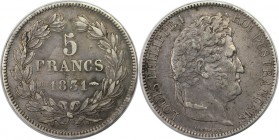 Europäische Münzen und Medaillen, Frankreich / France. Louis Philippe (1830-1848). 5 Francs 1831 BB, Silber. KM 735.3. Sehr schön