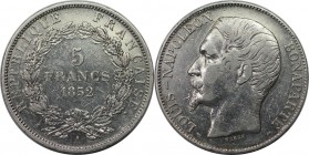Europäische Münzen und Medaillen, Frankreich / France. Louis-Napoleon Bonaparte. 5 Francs 1852 A, Silber. KM 773.1. Sehr schön-vorzüglich