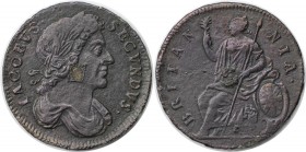 Europäische Münzen und Medaillen, Großbritannien / Vereinigtes Königreich / UK / United Kingdom. James II. (1685-1688). 1/2 Penny 1687, KM 448, Spink ...