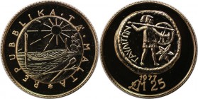 Europäische Münzen und Medaillen, Malta. Maltesische Münzgeschichte: Erste Münze von Gozo. 25 Pounds 1977, Gold. KM 48. Stempelglanz