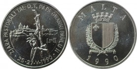 Europäische Münzen und Medaillen, Malta. Papstbesuch John Paul II. 5 Liri 1990, Silber. KM 90. Stempelglanz