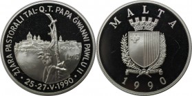 Europäische Münzen und Medaillen, Malta. Papstbesuch John Paul II. 5 Liri 1990, Silber. KM 90. Polierte Platte