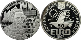 Europäische Münzen und Medaillen, Niederlande / Netherlands. Pieter Cornelisz Hooft, 1581-1647. Medaille "50 Euro" 1997, Silber. Polierte Platte