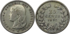 Europäische Münzen und Medaillen, Niederlande / Netherlands. Wilhelmina (1890-1948). 25 Cents 1895, Silber. Sehr Schön-Vorzüglich