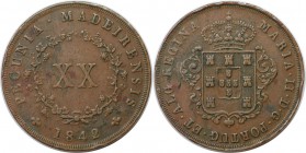 Europäische Münzen und Medaillen, Portugal. PORTUGIESISCHE BESITZUNGEN. MADEIRA. Maria II. 20 Reis 1842, Kupfer. KM 3. Sehr schön-vorzüglich