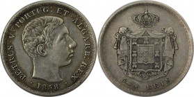Europäische Münzen und Medaillen, Portugal. Pedro V. 500 Reis 1858, Silber. 0.37 OZ. KM 498. Sehr schön-vorzüglich