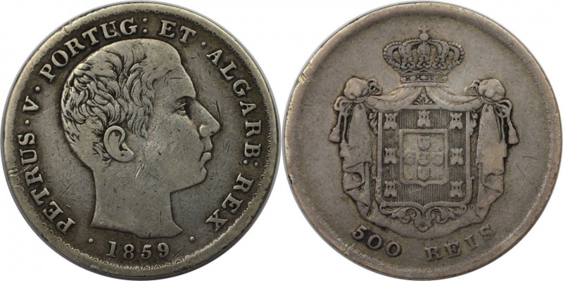 Europäische Münzen und Medaillen, Portugal. Pedro V. 500 Reis 1859, Silber. 0.37...