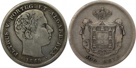Europäische Münzen und Medaillen, Portugal. Pedro V. 500 Reis 1859, Silber. 0.37 OZ. KM 498. Sehr schön