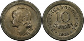 Europäische Münzen und Medaillen, Portugal. 10 Centavos 1921, Kupfer-Nickel. KM 570. Stempelglanz