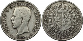 Europäische Münzen und Medaillen, Schweden / Sweden. Gustaf V. (1907-1950). 1 Kronor 1939, Silber. KM 786.2. Sehr schön