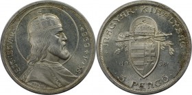 Europäische Münzen und Medaillen, Ungarn / Hungary. 900. Jahrestag - Tod von St. Stephan I. 5 Pengö 1938, Silber. 0.51 OZ. KM 516. Stempelglanz