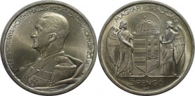 Europäische Münzen und Medaillen, Ungarn / Hungary. Admiral Miklos Horthy. 5 Pengö 1939, Silber. 0.51 OZ. KM 517. Stempelglanz