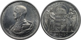 Europäische Münzen und Medaillen, Ungarn / Hungary. 75. Jahrestag - Geburt von Admiral Horthy. 5 Pengö 1943, Aluminium. KM 523. Stempelglanz