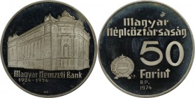 Europäische Münzen und Medaillen, Ungarn / Hungary. 50. Jahrestag der Nationalbank. 50 Forint 1974, Silber. 0.33 OZ. KM 601. Polierte Platte