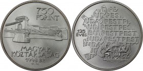 Europäische Münzen und Medaillen, Ungarn / Hungary. 125. Jahrestag der Vereinigung der Städte BUDA und PEST. 750 Forint 1998, Silber. KM 725. Stempelg...