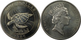 Weltmünzen und Medaillen, Bermuda. Schildkröte. 1 Dollar 1986, Kupfer-Nickel. KM 49. Stempelglanz