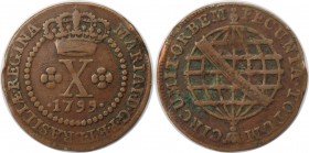 Weltmünzen und Medaillen, Brasilien / Brazil. 10 Reis 1799, Kupfer. KM 85,2. Sehr schön