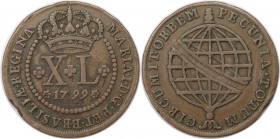 Weltmünzen und Medaillen, Brasilien / Brazil. 40 Reis 1799, Kupfer. KM 230. Fast Vorzüglich