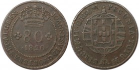 Weltmünzen und Medaillen, Brasilien / Brazil. Joao VI. (1818-1822). 80 Reis 1820, Kupfer. KM 341. Sehr schön-vorzüglich
