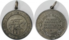 Medaillen und Jetons, Gedenkmedaillen. Messing-Medaille 1889. Reklamemarke der Andreas Hofer Feigenkaffeefabriken in Salzburg und Freilassing, versilb...