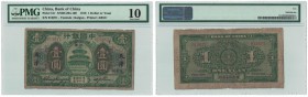 Banknoten, China. Bank of China. 1 Dollar or Yuan 1918. Pick: 51r, S/M#C294-100, S/N 915071 - Tientsin / Kalgan, Printer: ABNC. PMG 10, VG