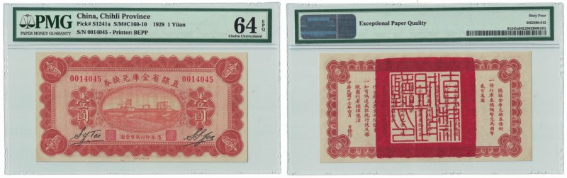 Banknoten, China. Chihli Province. 1 Yuan 1928. S/M#C160-10, S/N 0014045 - Print...