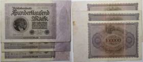 Banknoten, Deutschland / Germany. Reichsbanknote. 3 x 100 000 Mark 01.02.1923. 3 Stück. Pick 83. III