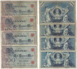 Banknoten, Deutschland / Germany. Reichsbanknoten und Reichskassenscheine (1874-1914). 4 x 100 Mark Reichsbanknote 18.12.1905. Pick: 24, Ro: 23a,b. 4 ...