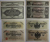 Banknoten, Deutschland / Germany. Notgeld Köln, Inflation. 2 x 50 000 Mark, 2 x 5 Mln Mark 1923. 4 Stück. III