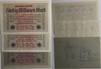 Banknoten, Deutschland / Germany. 3 x 50 Millionen Mark 1923. 3 Stück. Pick 109. II