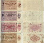 Banknoten, Deutschland / Germany, Lots und Sammlungen. Notgeld, Essen (Westfalen), Friedrich Krupp Aktiengesellschaft. 5, 10, 20 Mio Mark 14.8.1923, 5...