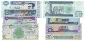 Banknoten, Irak / Iraq, Lots und Sammlungen. 1 Dinar 1992. P.79, 50 Dinars 2003. P.90, 100 Dinars 2002. P.87, 250 Dinars 2013. P.97b, Lot von 4 Bankno...