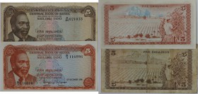 Banknoten, Kenia. 5 Shilling 1974,1973. Pick 011a, 06b. 2 Stück. II-III
