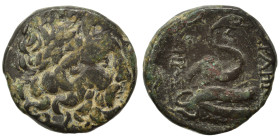 MYSIA. Pergamon. 200-150 BC. Ae (bronze, 7.75 g, 20 mm). Laureate head of Zeus right. Rev. ΑΣΚΛΕΠΙΟΥ / ΣΩΤΗΡΟΣ Serpent standing erect to right, tail w...