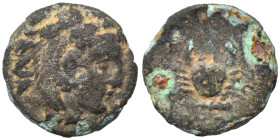 ISLANDS off CARIA. Kos. Circa 260-230 BC. Ae (bronze, 0.92 g, 11 mm). Head of Herakles right, wearing lion skin. Rev. Crab; below, club to left. Good ...