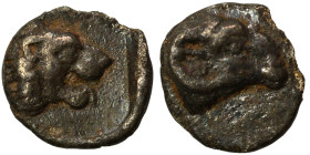 CARIA. Uncertain. Circa 400-340 BC. Tetartemorion (silver, 0.20 g, 6 mm). Head of ram right. Rev. Roaring lion's head right. SNG Kayhan 903. Very fine...
