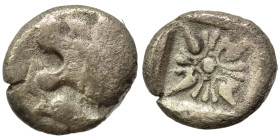 IONIA. Miletos. Late 6th-early 5th centuries BC. Obol (silver, 0.56 g, 9 mm). Forepart of lion right, head left. Rev. Stellate floral design; all with...