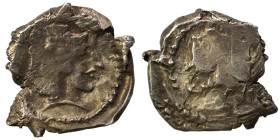 SAMARIA. 'Middle Levantine' Series. Circa 375-333 BC. Obol (silver, 0.86 g, 12 mm). Rotating quadruple face. Rev. Janiform male head. Meshorer & Qedar...