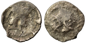 SAMARIA. 'Middle Levantine' Series. Circa 375-333 BC. Hemiobol (silver, 0.37 g, 10 mm). Rotating quadruple face. Rev. Janiform male head. Cf for obol,...