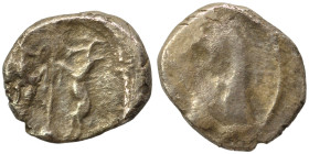 SAMARIA. 'Middle Levantine' Series. Circa 375-333 BC. Obol (silver, 0.70 g, 9 mm). Male head to left. Rev. Goat on hind legs climbing palm tree (?). C...