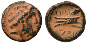 PHOENICIA. Arados. Circa 137-51 BC. Ae (bronze, 2.70 g, 15 mm). Laureate head of Zeus right. Rev. Prow left; Phoenician letters above, date below. HGC...
