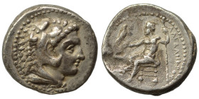 KINGS of MACEDON. Alexander III the Great, 336-323 BC. Drachm (silver, 4.11 g, 16 mm). Head of Herakles to right, wearing lion skin headdress. Rev. ΑΛ...