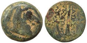 SELEUKID KINGS of SYRIA. Seleukos I Nikator, 312-281 BC. Ae (bronze, 4.11 g, 16 mm). Horned and bridled horse head right. Rev. ΒΑΣΙΛΕΩΣ ΣΕΛΕΥΚΟΥ Ancho...